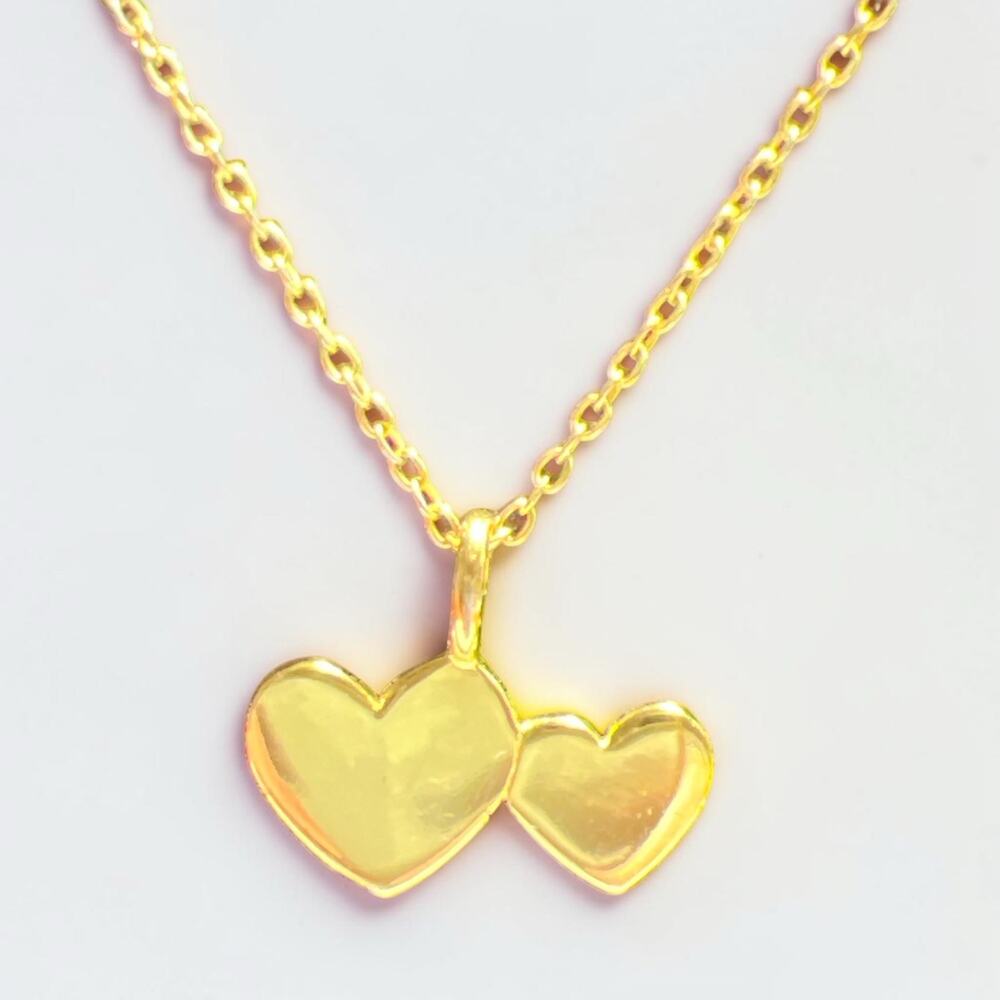 Vintage LA TH 925 Sterling Silver Double Heart Pendant Necklace w/Gold Plate